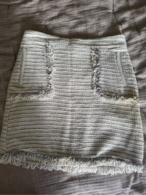 Trucco Fringed Tweed Mini Skirt in Ivory and Gray